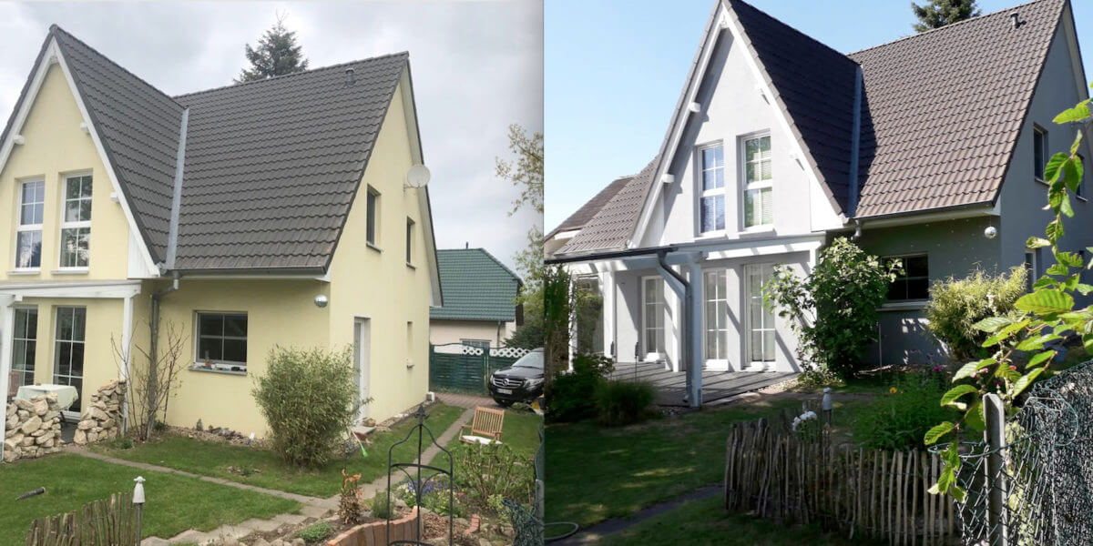 Hausanstrich in Stadthagen durch Malereibetrieb Nerlich, Vorher Nachher Bild